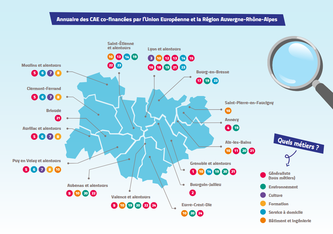 Carto des coopératives d'activité CAE d'Auvergne-Rhône-Alpes