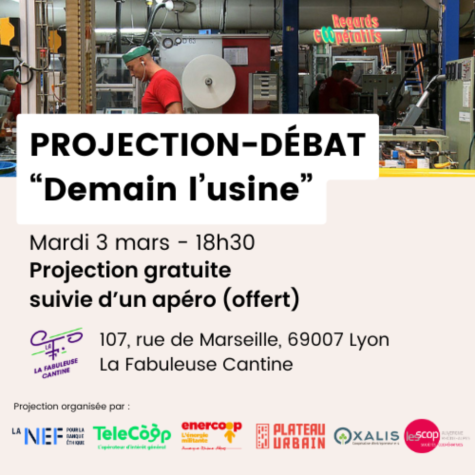 Regards Coopératifs  Demain l'Usine, Clara Teper  3 mars - 18h30  107 rue de Marseille, Lyon 7